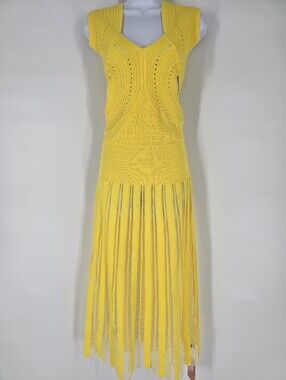 Sunfere Yellow Stretch Knit Maxi Dress Cutout Size S